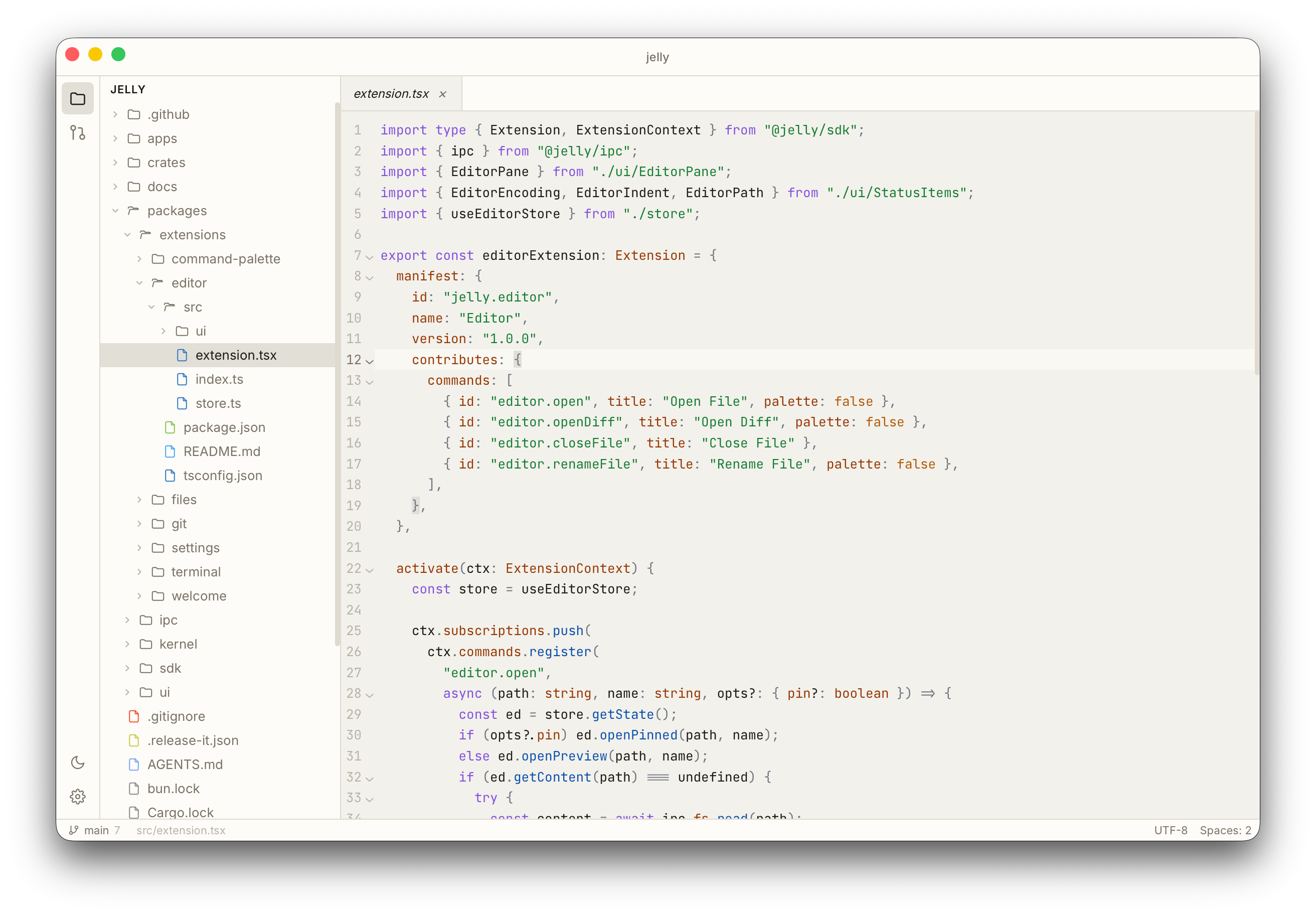 Jelly Editor User Interface showing a clean, lightweight workspace
